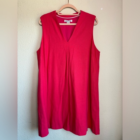 Tommy Bahama Raspberry Pink Linen Blend V-Neck Pocketed Shift Dress XL - Picture 8 of 10